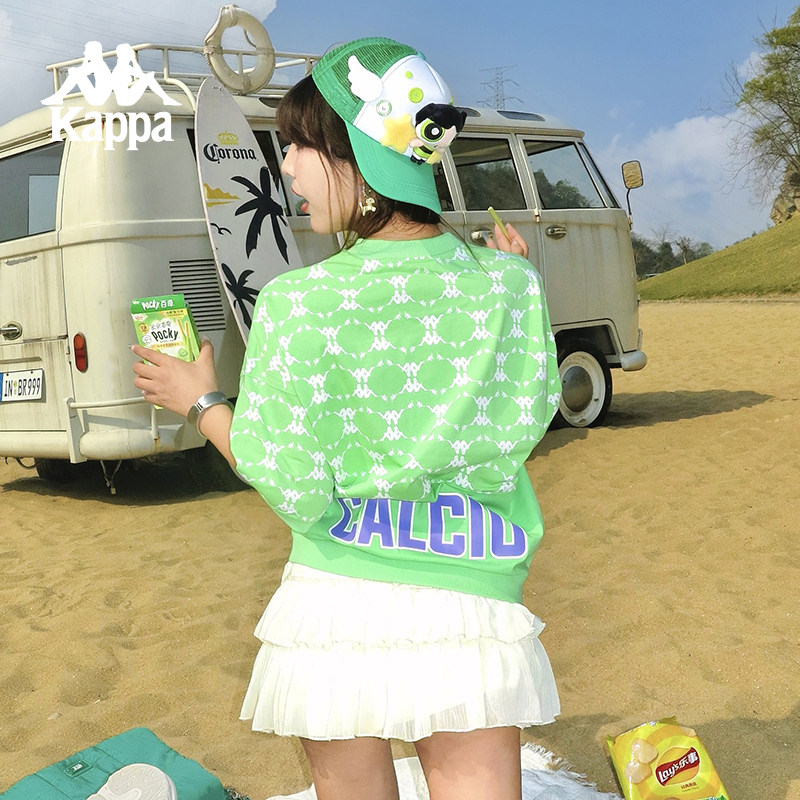 Kappa卡帕复古老花短袖夏女满印收口运动T恤休闲中袖圆领背心,淘宝优惠券,粉丝福利购,淘宝优惠卷