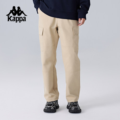 Kappa卡帕背靠背运动长裤男新款工装裤直筒松紧腰休闲裤弹力裤子 - 图0