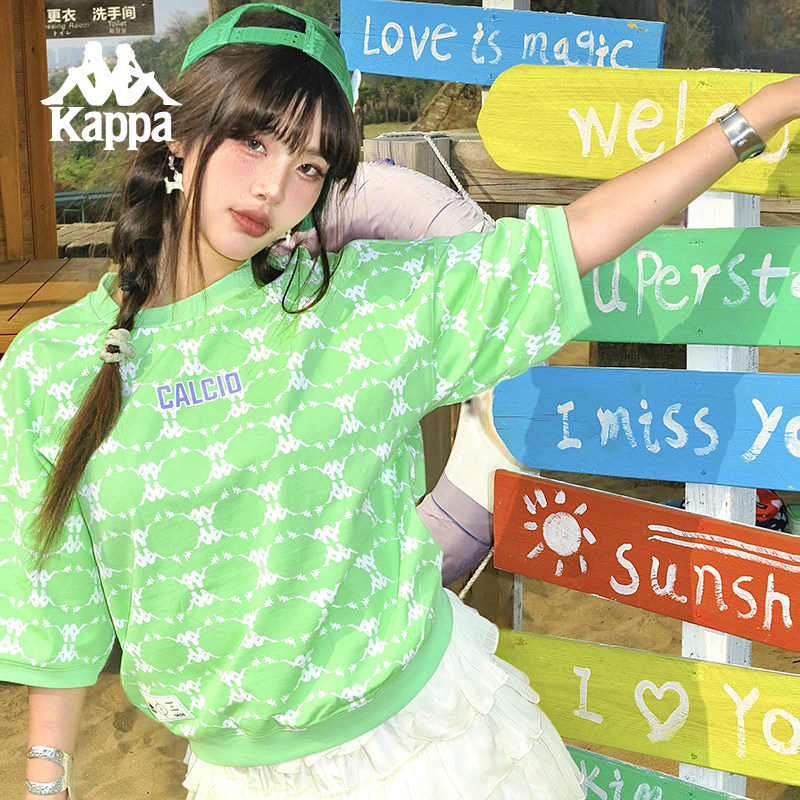 Kappa卡帕复古老花短袖夏女满印收口运动T恤休闲中袖圆领背心,淘宝优惠券,粉丝福利购,淘宝优惠卷