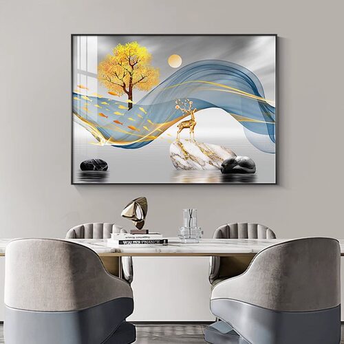 轻奢大气客厅装饰画高级感餐桌饭厅挂画现代简约餐厅背景墙面壁画 - 图0