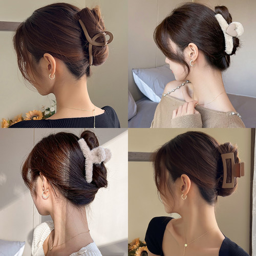 秋冬毛绒大号抓夹女2025新款发卡后脑勺头发夹子头饰高级感鲨鱼夹 - 图0