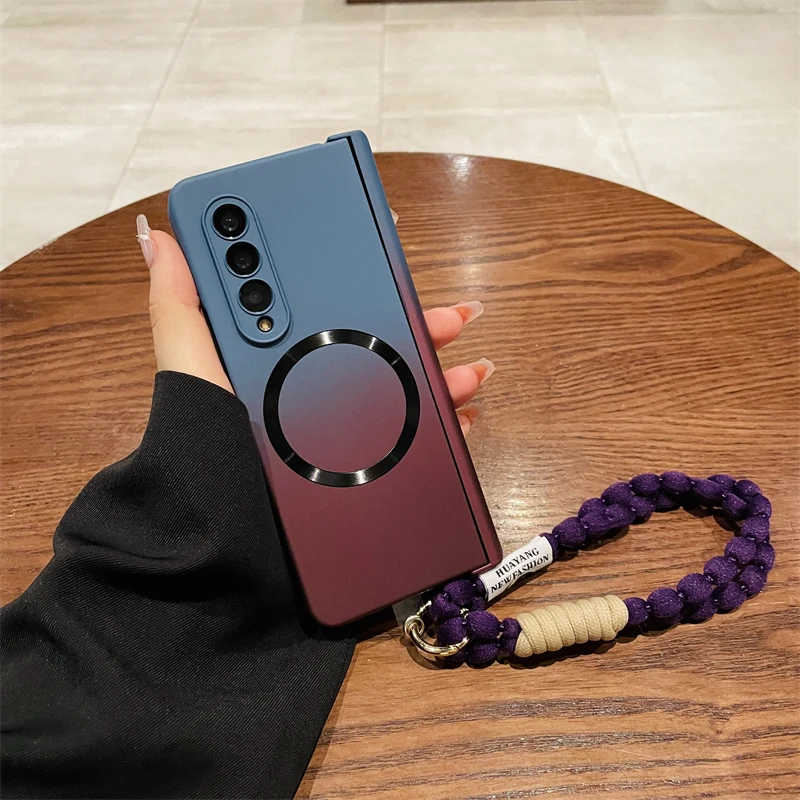 适用三星zfold3手机壳新款折叠屏ZFold4渐变磨砂质感铰链磁吸壳zfold5/6轻薄中轴全包防摔W22高级感女款外壳 - 图3