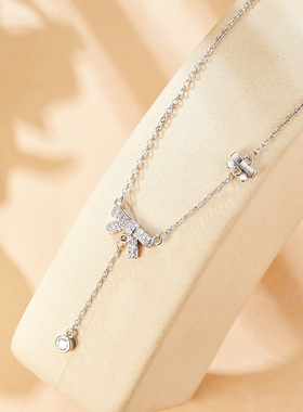 softdora/索缇朵蝴蝶结项链女银色气质吊坠款锁骨链轻奢优雅颈饰