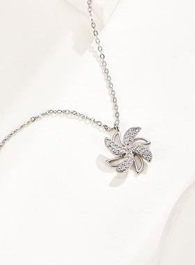 softdora/索缇朵风车项链女银色可旋转时尚个性潮流锁骨链