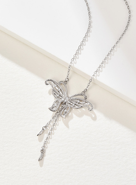 SD蝴蝶流苏钻石项链925银