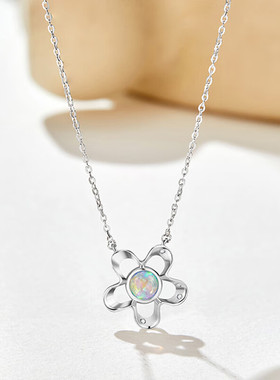 SD花朵欧泊钻石项链女