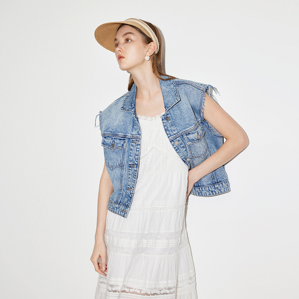 FIVE PLUS牛仔马甲女洗水复古单排扣夹克外套甜酷女夏装,淘宝优惠券,粉丝福利购,淘宝优惠卷