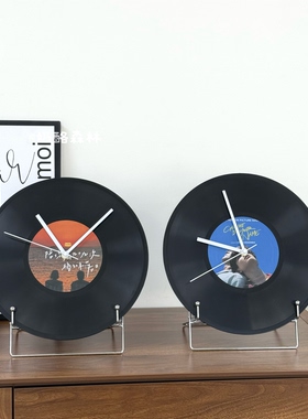 黑胶唱片时钟摆件 复古钟表座钟客厅卧室玄关酒柜装饰艺术创意钟