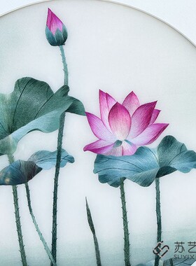 苏绣成品挂画手工刺绣精品荷花客厅卧室挂画送朋友刺绣礼物挂画