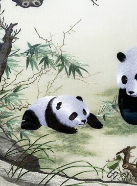 苏绣成品挂画手工刺绣精品大熊猫送外国人礼物出国礼物刺绣挂画