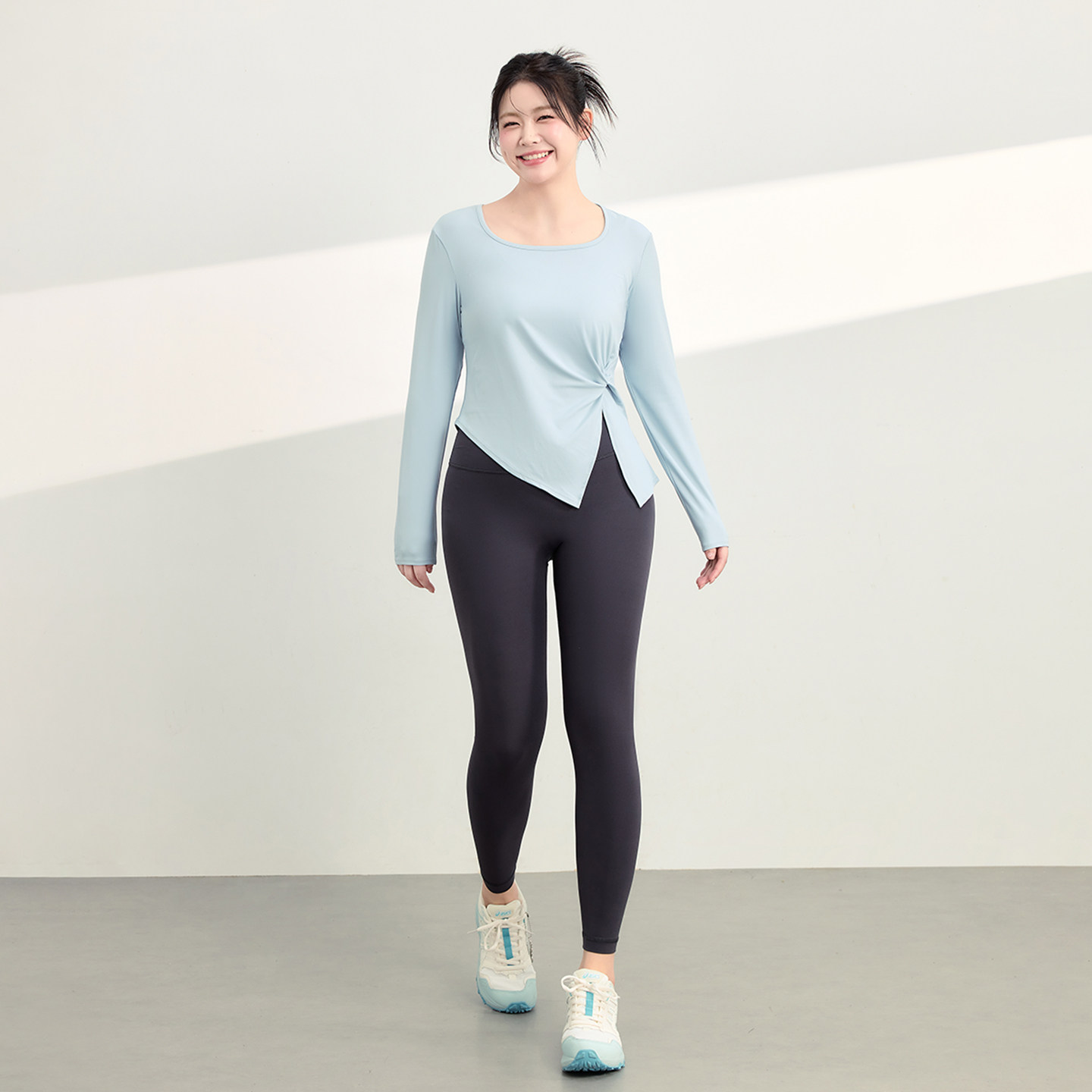 大码运动T恤女胖MM瑜伽服普拉提长袖上衣褶皱修腰显瘦跑步健身服,淘宝优惠券,粉丝福利购,淘宝优惠卷