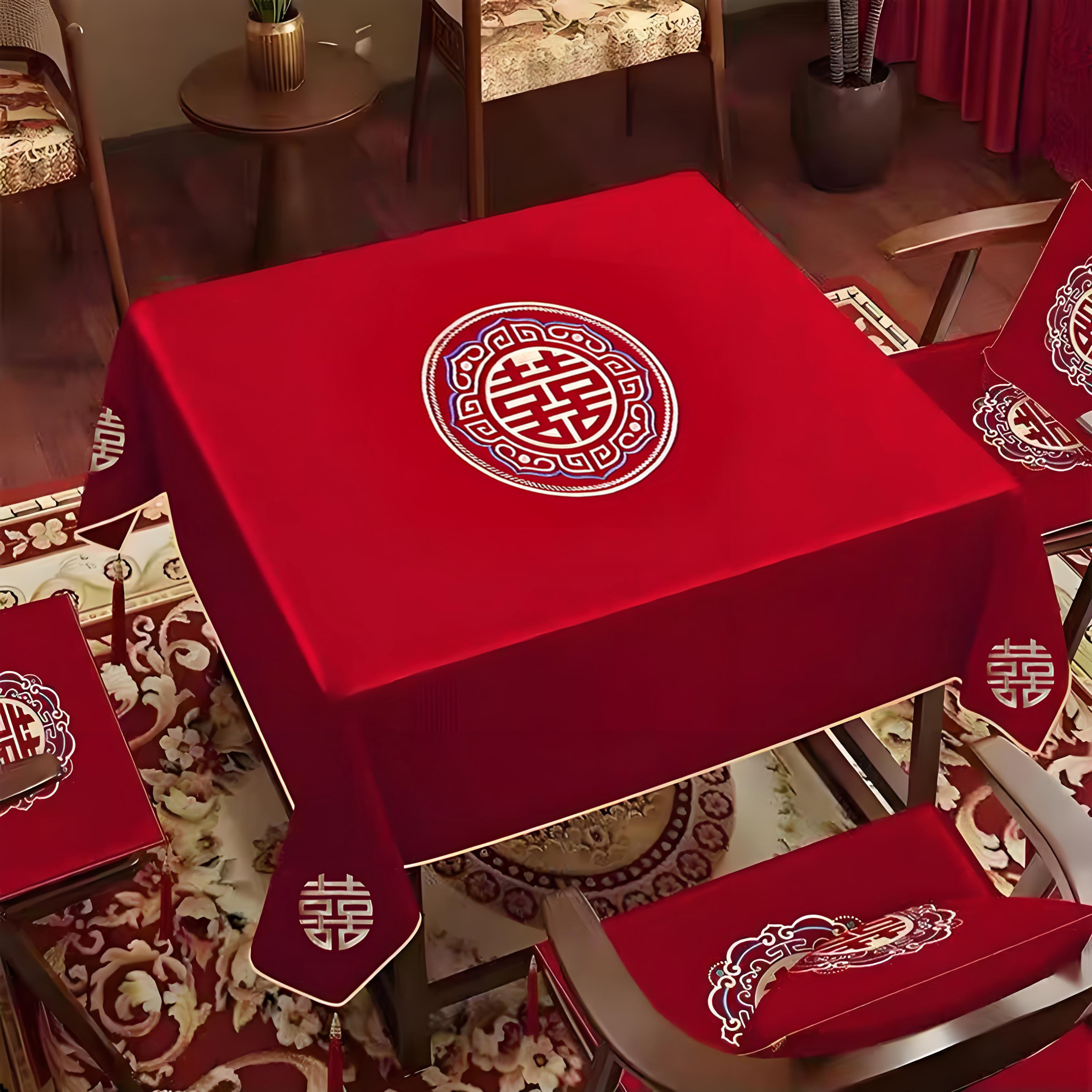 结婚茶几桌布方桌圆桌长桌喜字抱枕跪垫一对餐桌电视柜红盖布桌旗,淘宝优惠券,粉丝福利购,淘宝优惠卷