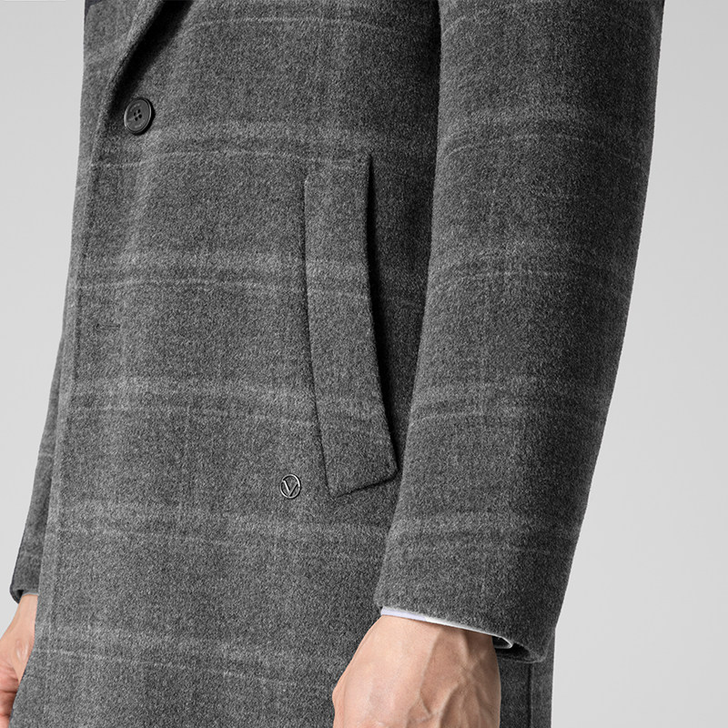 VICUTU/男士毛呢大衣男时尚格纹商务翻领呢子大衣,淘宝优惠券,粉丝福利购,淘宝优惠卷