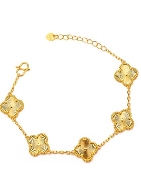 越南沙金四叶草手链女仿真黄金色五花手链转运轻奢小众高级感手链