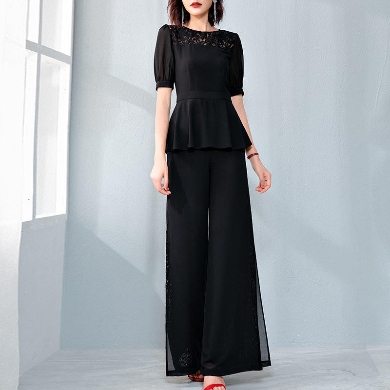 婪诗雅红色阔腿裤套装女夏2022新款时尚气质女神范洋气雪纺两件套,淘宝优惠券,粉丝福利购,淘宝优惠卷