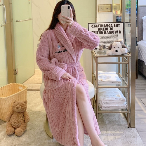 Коралловый бархатный демисезонный фланелевый флисовый банный халат, удерживающая тепло длинная милая сексуальная пижама для принцессы, увеличенная толщина