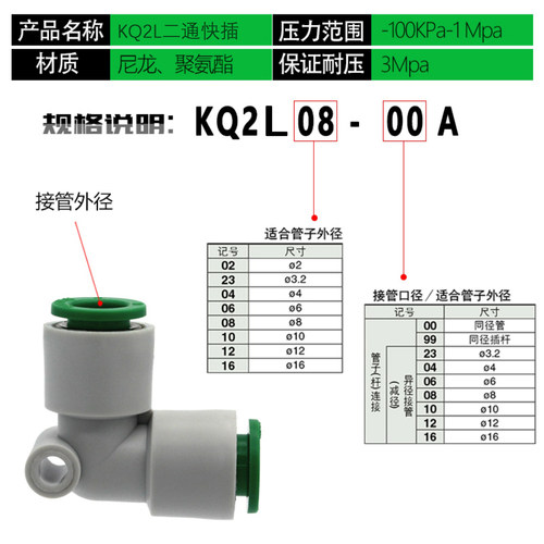 等径直角弯通快速接头KQ2L04-00/06/08/10/12 KQ2L16-00A气管PU - 图0