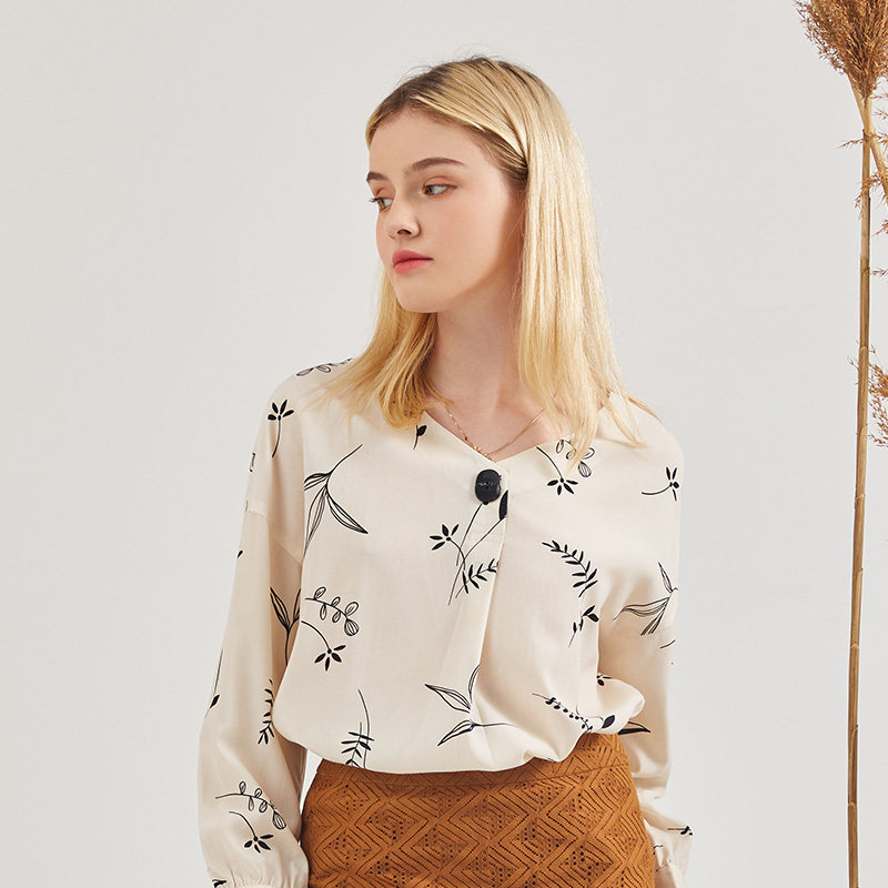 dooc长袖印花雪纺衫2022秋季衬衫 dooc衬衫