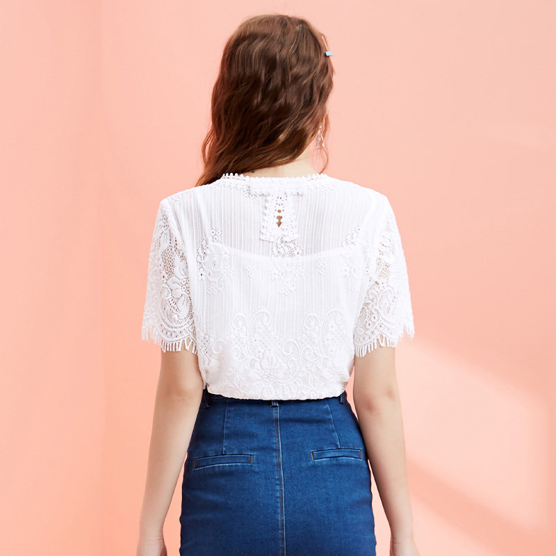 dooc蕾丝雪纺短袖2020夏季新款小衫 dooc蕾丝衫/雪纺衫