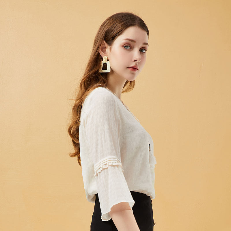 dooc雪纺衫2022春季新款宫廷风衬衫 dooc衬衫