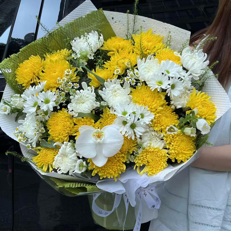 清明节黄白菊花花束上坟祭奠扫墓哀悼鲜花速递北京上海同城