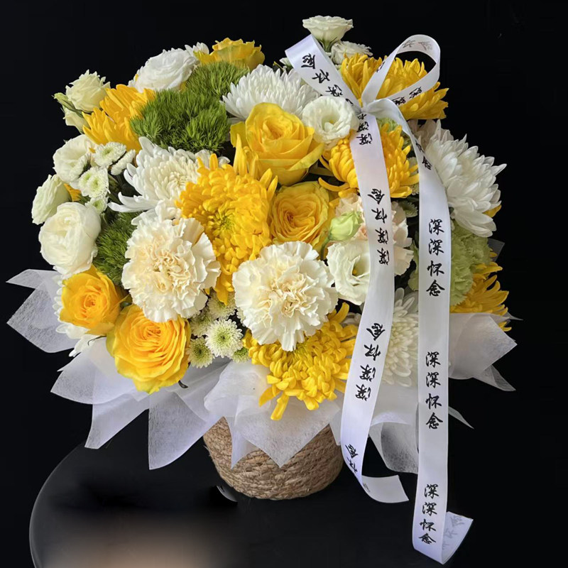 清明节黄白菊花花束上坟祭奠扫墓哀悼鲜花速递北京上海同城