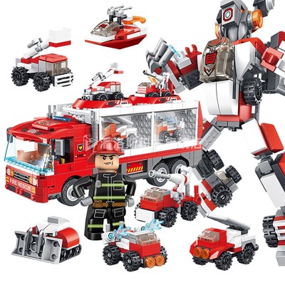 潘洛斯警察消防员玩具车拼装樂高积木