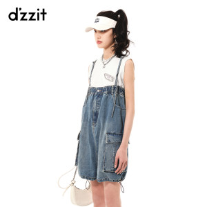 dzzit地素牛仔裤23夏季专柜新款解构工装风抽绳设计背带短裤女