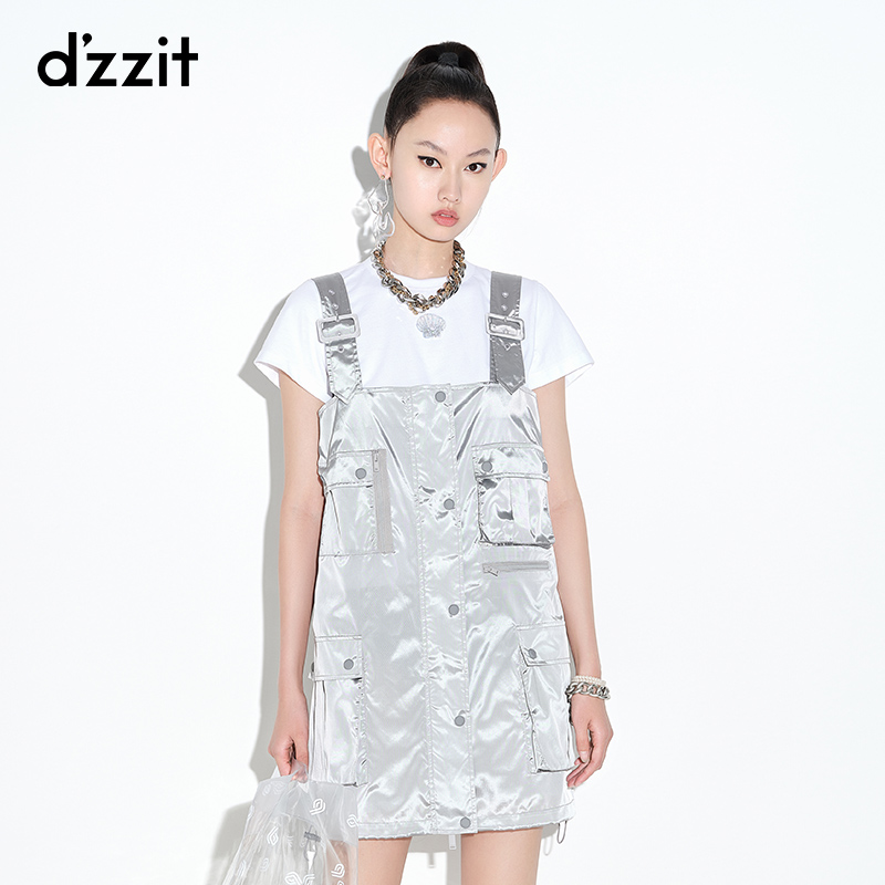 dzzit地素奥莱夏款银色吊带设计感连衣裙女3D2O2221D-图0