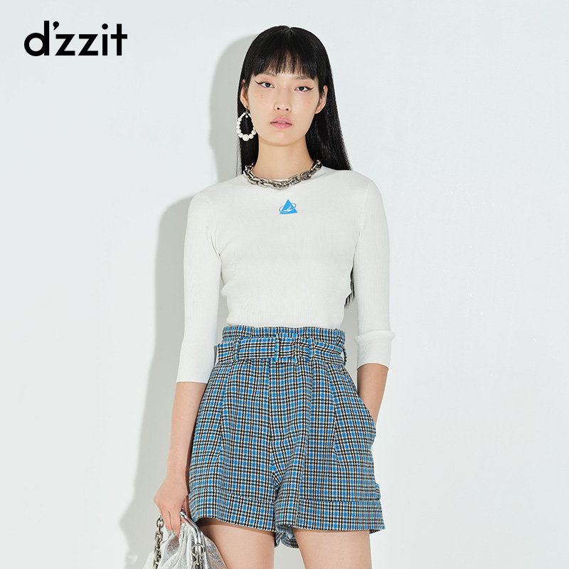 dzzit地素奥莱春款黑色修身短款打底衫毛衣女3D1E4271A