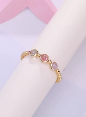 天然水晶14k金珠简约戒指