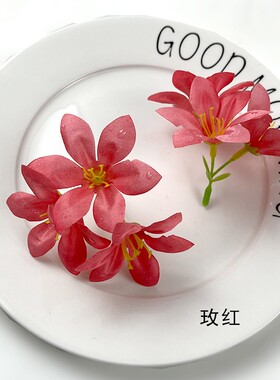 仿真3头露水百合花头diy头饰簪花