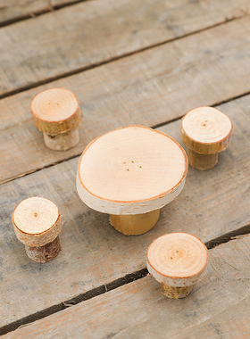 迷你小家具木质桌椅儿童玩具实木装饰摆件庭院微景观小凳子过家家