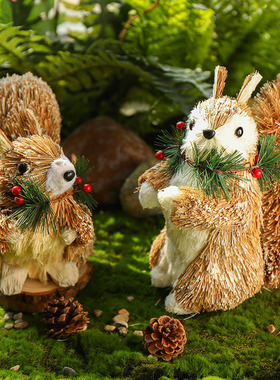 极速幼儿园森系小松鼠摆件家居创意环境自然田园装T饰动物造型摆