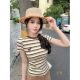 ເສື້ອຍືດແຂນສັ້ນ Embroidered striped slimming ສໍາລັບແມ່ຍິງ