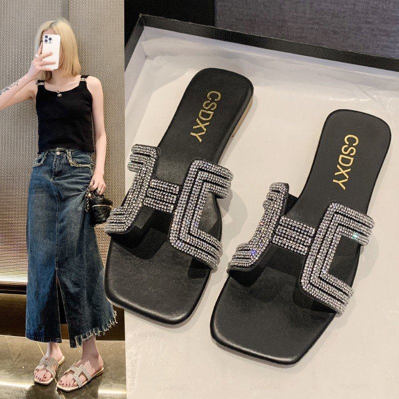 2025新款韩版水钻h拖鞋平底拖鞋女夏外穿休闲低跟一字凉拖沙滩鞋,淘宝优惠券,粉丝福利购,淘宝优惠卷
