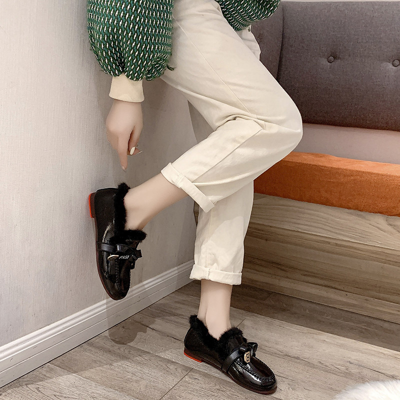 蝴蝶结加绒一脚蹬单鞋女防滑2025冬季毛线口韩版东大门毛毛豆豆鞋,淘宝优惠券,粉丝福利购,淘宝优惠卷