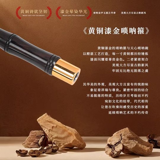 专业乌木六孔漆金唢呐乐器笛子指法体系初学者成人民间演奏喇叭