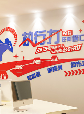 执行力文化墙装饰3d员工立体墙贴