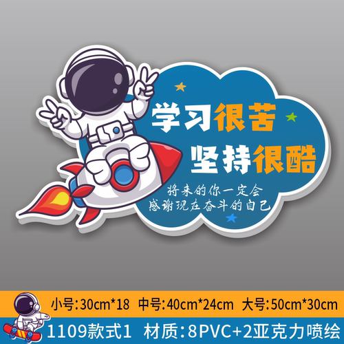 儿童房装饰男孩房间宇航员励志墙贴学生卧室门牌鼓励学习标语挂画 - 图2