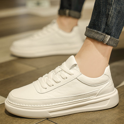 男鞋夏季西装小白鞋男士百搭潮流软底透气夏款皮面防水高级感板鞋 - 图2