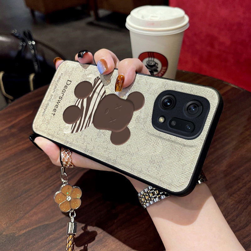 适用于oppofindx5手机壳新款findx5pro保护套布纹硅胶findx3全包防摔网红挂绳男女款findx3pro卡通暴力熊潮牌 - 图0