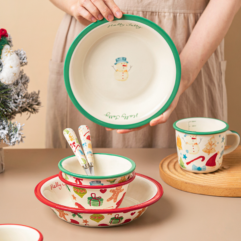 西比尔圣诞陶瓷碗碟餐具套装饭碗汤碗菜盘子耐高温家用咖啡杯送人-图2
