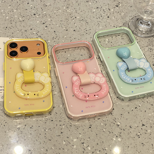 可爱多巴胺满屏波点KT猫指环扣适用于iphone17promax手机壳苹果16保护套14超好看外壳13新款15pro女max手机套 - 图0