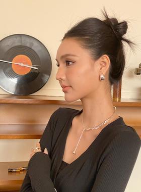 Boonee alus原创设计感项链不规则肌理小众冷淡金属抽拉毛衣链女