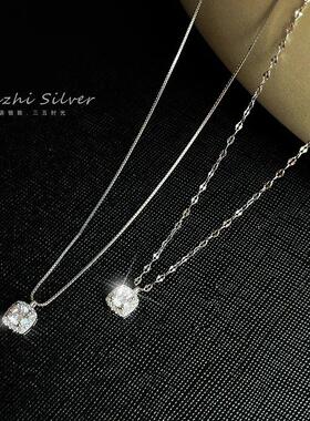 S925银方糖项链女生小众配饰品2026新款轻奢高级感吊坠春夏锁骨链
