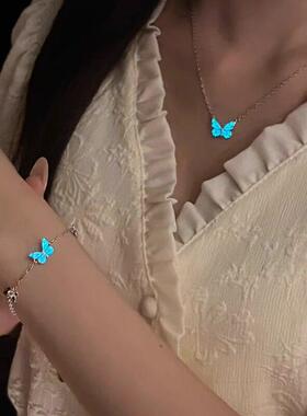 S925银夜光蝴蝶手錬女新款轻奢小众精致纯银生日520送女朋友礼物