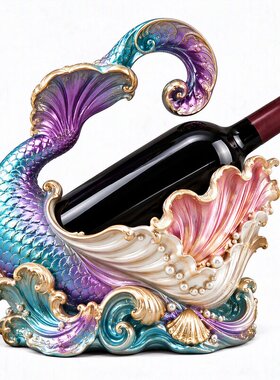 北欧复古美人鱼酒架家用红酒收纳架餐厅吧台葡萄酒展示置物架摆件