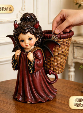 美式恶魔小天使收纳桌面笔筒遥控器收纳筒书桌化妆刷个性装饰摆件