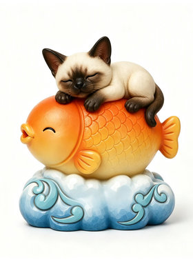 治愈系暹罗猫锦鲤书桌摆件睡个好觉吉祥桌面装饰工位展示柜小礼物